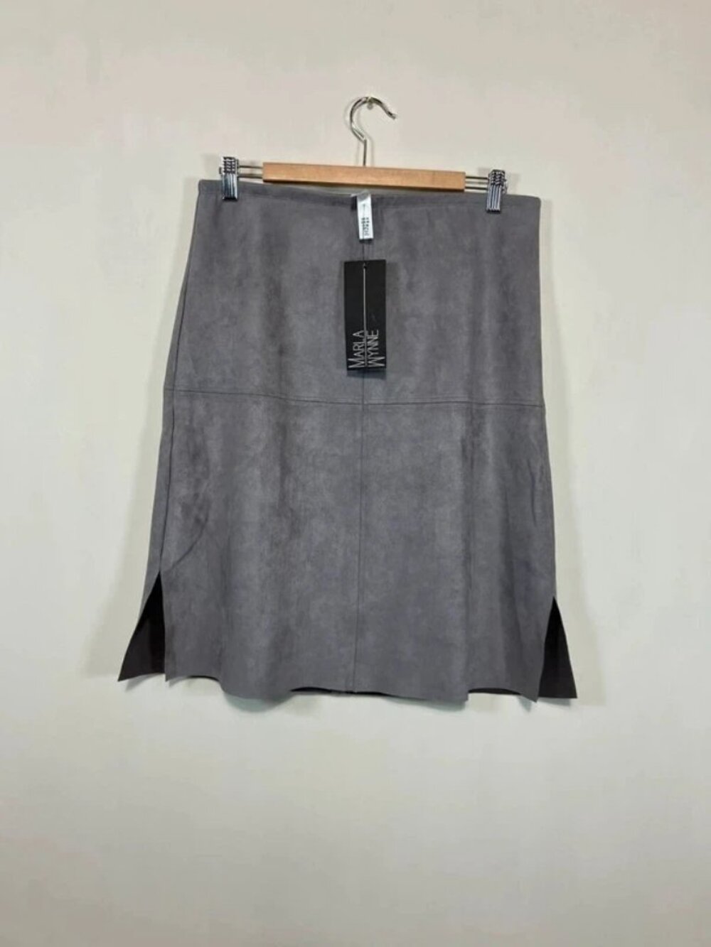 MarlaWynne M Skirt Grey Suede Side Split Elastic Waist QVC Smart Office BNWT
